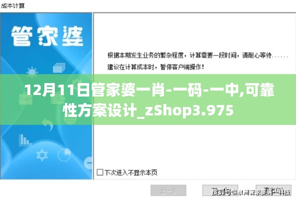 12月11日管家婆一肖-一碼-一中,可靠性方案設計_zShop3.975